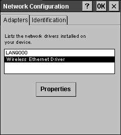 10 Wavelink Client for PSC 4210 Mobile Devices Figure 4. The Network Configuration Dialog Box 3 Select a wireless Ethernet driver from the Adapters Installed list and tap Properties.