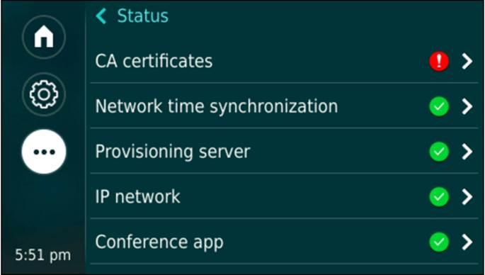 Configuring phone features Figure 3: Errors and warnings on CA certificates status screens Procedure 1.