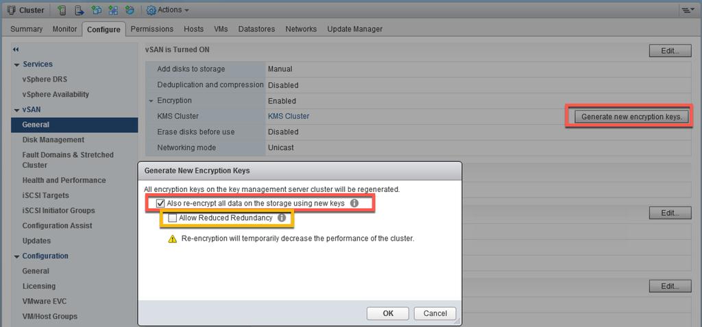 Notice that when a Deep Rekey is selected, the Allow Reduced Redundancy option is enabled.