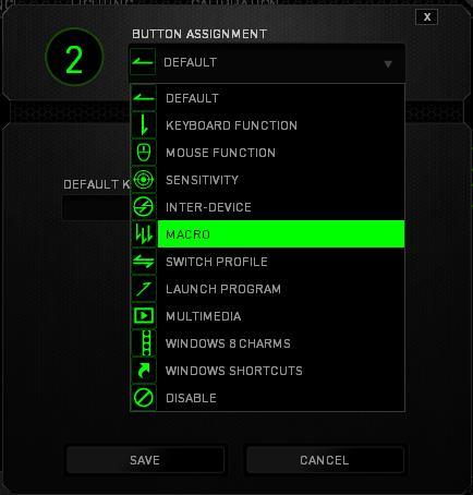 BUTTON ASSIGNMENT MENU Initially, each of the mouse buttons is set to DEFAULT.