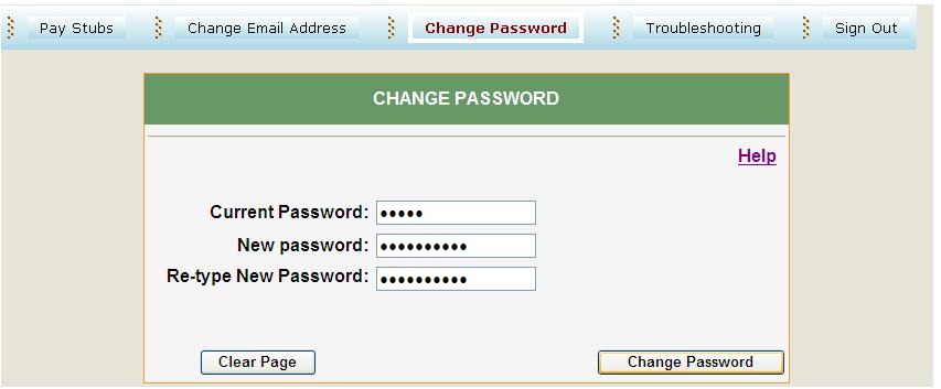 VII. CHANGE PASSWORD To change your password: 1. Enter your current password. 2. Enter your new password. Your password may contain up to eighteen characters.