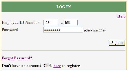 III. LOG IN The LOG IN screen is the first screen to display each time you access the Pay Stub On-line System. To Log in: 1. Enter your six-digit Employee ID Number. 2. Enter your Password. 3.
