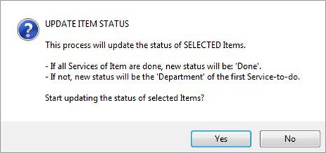 Update Status of Selected Items (available only for Items views) Updates the statuses of the highlighted Items. The window shown appears when this selection is made.