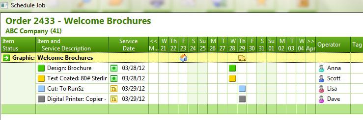You can perform the service functions, such as assigning dates and operators and checkmarking services as Done, in this