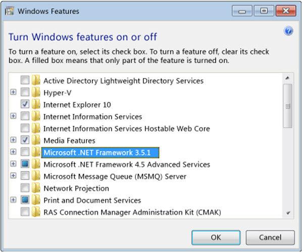 Remote Programming Software (RPS- Windows 8 installations en 13 7. Select the Microsoft.NET Framework 3.5.1 check box and click OK. 8. The Program Compatibility Assistant dialog box appears, indicating a compatibility with SQL Express 2005.