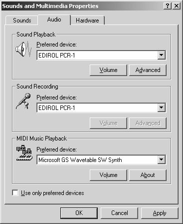Getting Connected and Installing Drivers (Windows) Windows 2000 / Me users Make the following settings so that you can use the MIDI functionality of the PCR-M30/50/80.