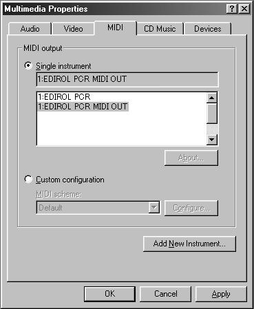 Getting Connected and Installing Drivers (Windows) Windows 98 users Make the following settings so that you can use the MIDI functionality of the PCR-M30/50/80.