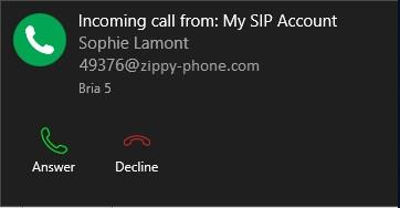 If you have more than one SIP account, the notification also displays the account that the call is received on. Mac Bria 5 uses OS notifications.