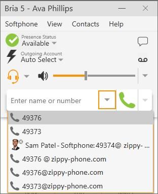 Audio and video calls Placing an audio or video call 2. Select the number or person you want to call.