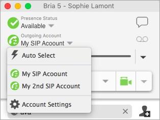 Selecting the account to use The account selection options appear only if you have two or more SIP accounts enabled and set up for phone calls.
