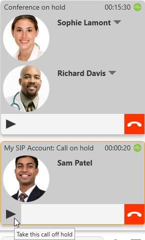 Audio and video calls Video conference calls 3. Click Take this call off hold at the bottom of the new call panel.