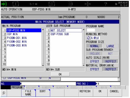 Section 8 HOW TO SELECT A PROGRAM TO RUN IN AUTO MODE 1. Select AUTO. 2. Press [F1] MAIN PRG_OPER from the function menu. 3. Press [F1] PROGRAM SELECT. 4.