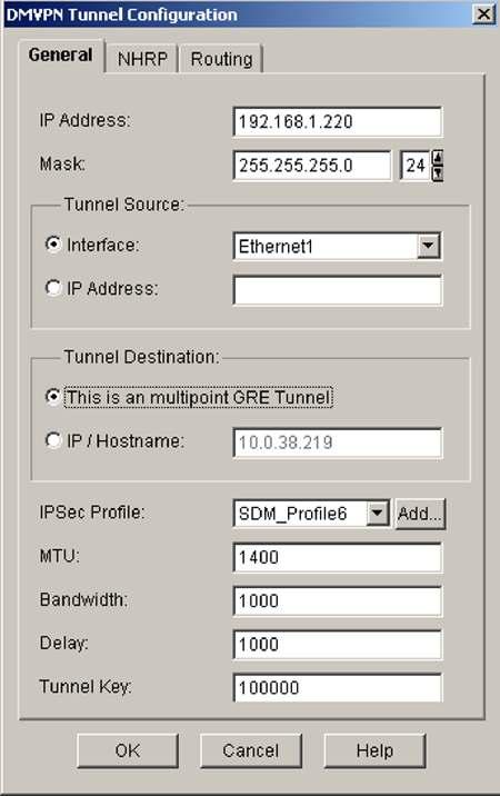 Step 16: DMVPN Tunnel Configuration General Tab Select This is a multipoint GRE Tunnel under the General Tab and then select the NHRP tab.