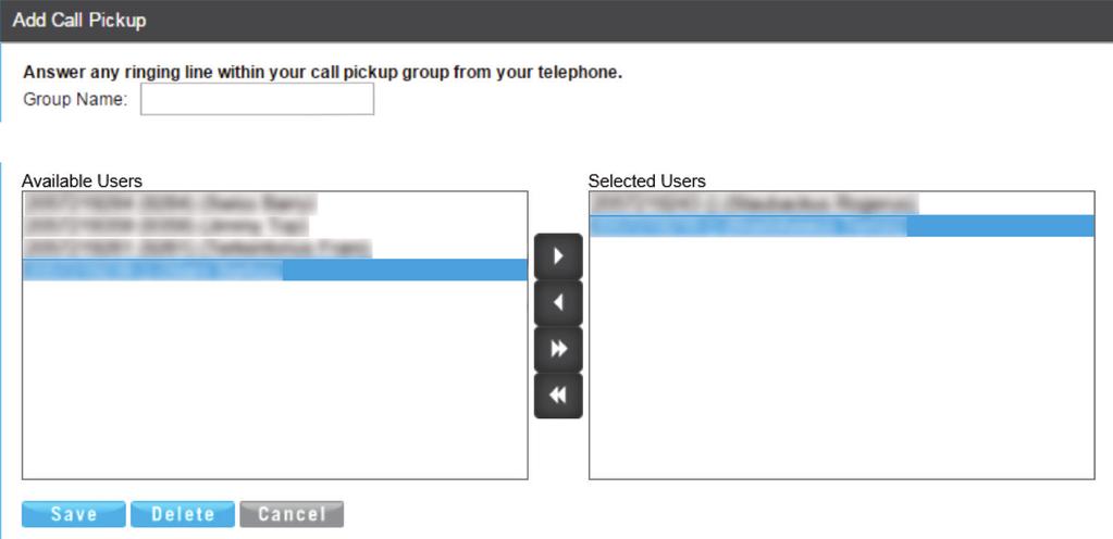 Call Pickup The Add Call Pickup group configuration page similar to image 5. will load. 4 5 6 3 Image 5. Enter a Call Pickup group name.