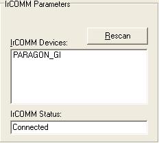 Figure 1.2 IrDA connection established - There are two status message boxes (Status and IrCOMM Status). Status indicating faults (Figure 1.