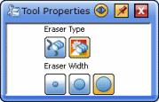 ERASING USING ERASER Select (Eraser) from the toolbar, then move the Eraser tool over any previously drawn object. Selecting Eraser from the Tools menu also switches to the Eraser tool.