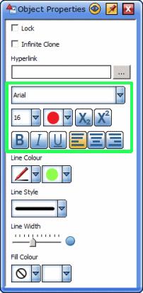 2. Set the format of the character and text object using the buttons, drop-down lists, or slider.