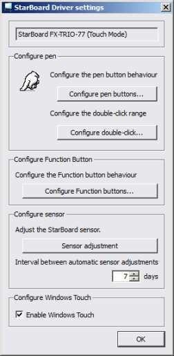 STARBOARD DRIVER SETTINGS Note: The Enable Windows Touch setting is a check box for enabling the Windows Touch feature on Windows 7. It can be enabled if a multi-input supported board is connected.