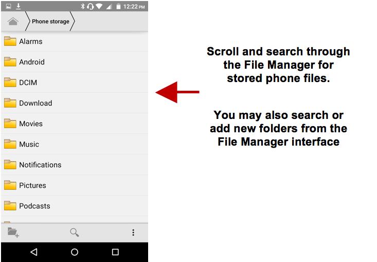 The file manager allows you to search and organize your stored phone files conveniently and efficiently