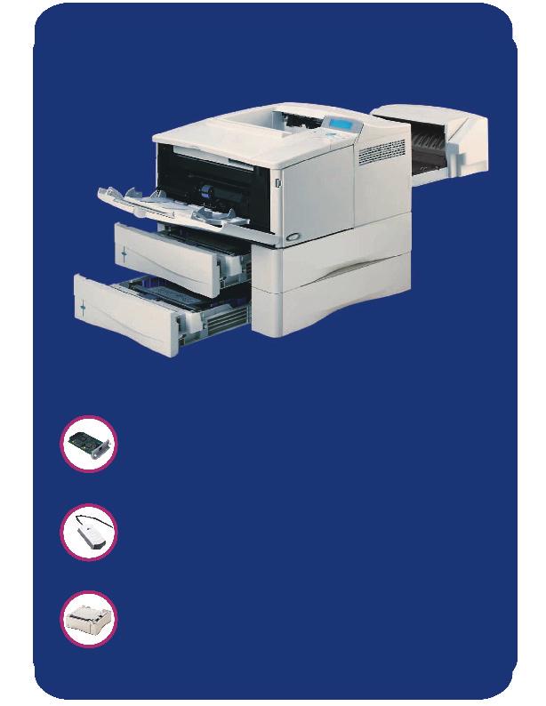 the improved industry standard for workgroup printing control panel two-line backlit LCD display provides simple step-by-step problem resolution hp LaserJet 4100dtn shown multipurpose tray perfect