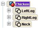 Click on the plus sign next to Chickenin the object tree so that you can see the parts of the