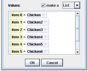 Set item0 to Chickenby clicking on the down arrow next to <None>, and selecting Chicken, and