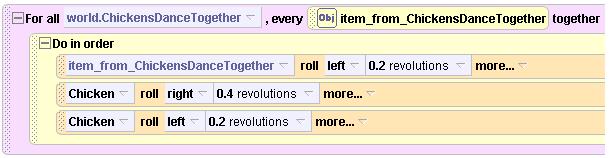 Lists Now drag the button labeled item_from_chickensdancetogetherover the button labeledchicken.