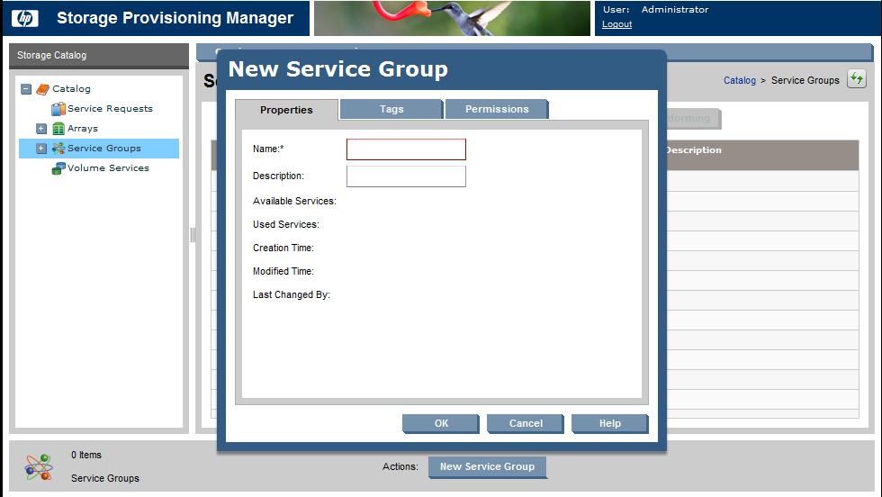 To create a new service group: 1. From the Global menu, select Catalog New Service Group.