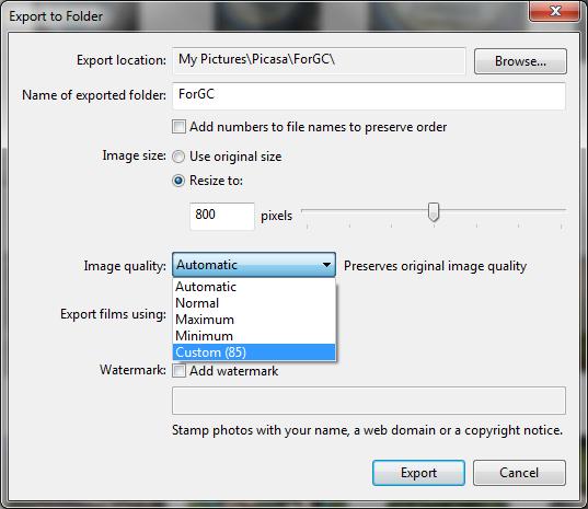 In the Export to Folder window, you need to select your export settings. This is important; so go slowly the first time. You need to change two settings.