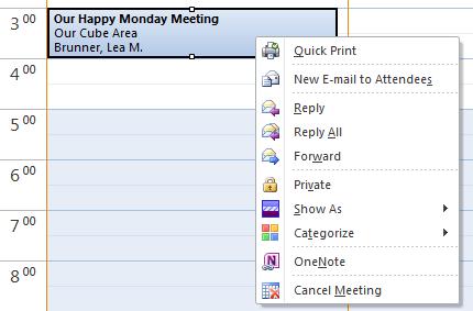 Note: If the Cancel Meeting option is not available, you are not the meeting organizer.