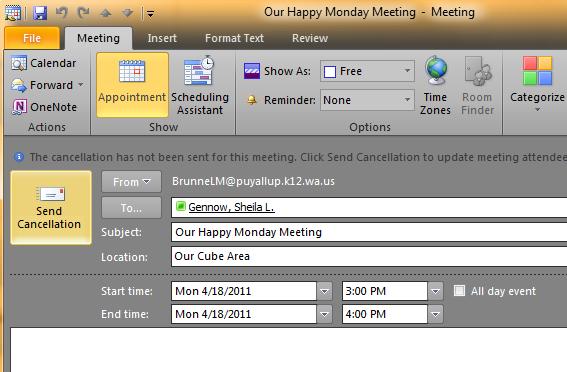 alternate option Figure 22 Meeting Organizer View (Left), Attendee View (Right) The meeting you want to cancel will