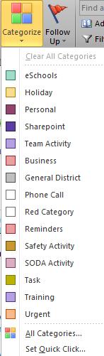 Note: There is a default list built into Outlook. However, any changes made to your category list are ONLY AVAILABLE to YOUR Outlook account.