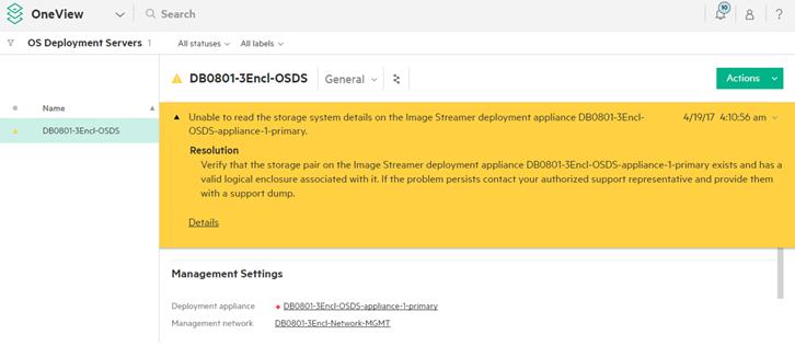 If the Remove Image Streamer Appliance task on OS Deployment Servers screen terminates with an error, follow the resolution suggested as part of the error