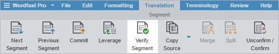 11. Translate Files To verify a segment: On the TXLF Editor, select a segment, and click or Verify Segment on the Translation tab.