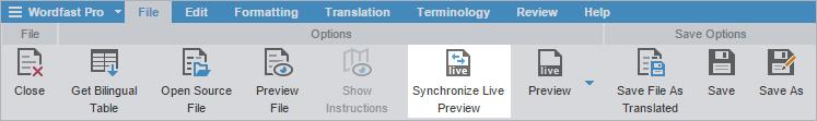 11. Translate Files The new translation is displayed in the live preview. To view the live preview when working on a segment, click Synchronize Live Preview.