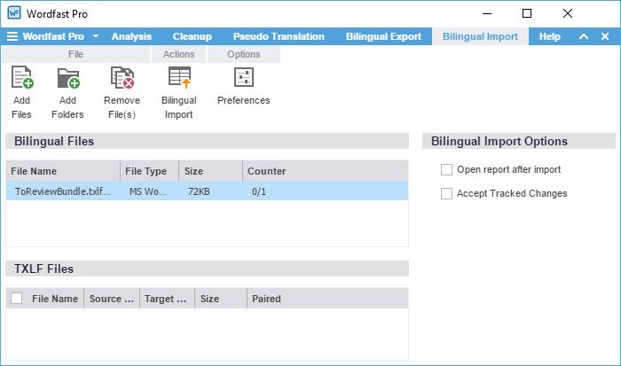 12. Quick Tools To complete bilingual import of files: 1. On Quick Tools, click the Bilingual Import tab.