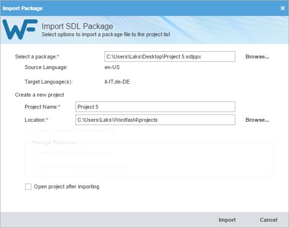 5. Projects Import SDL Package Using the Import SDL Package option, an SDL Package file can be imported into Pro.