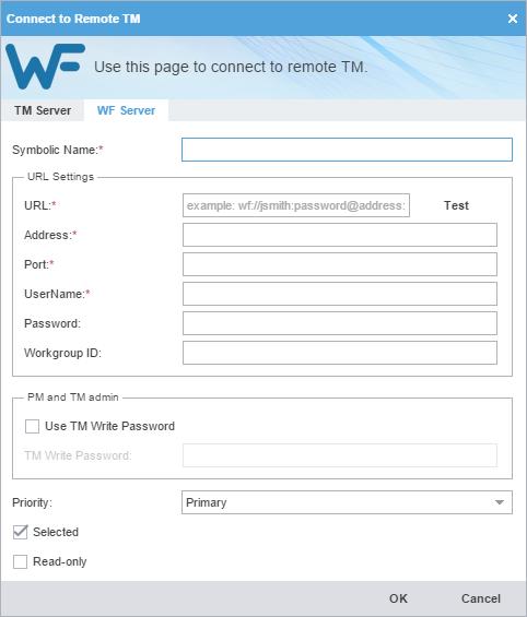 7. Project TM a) Click the WF Server tab. b) Enter a unique name in the Symbolic Name field.