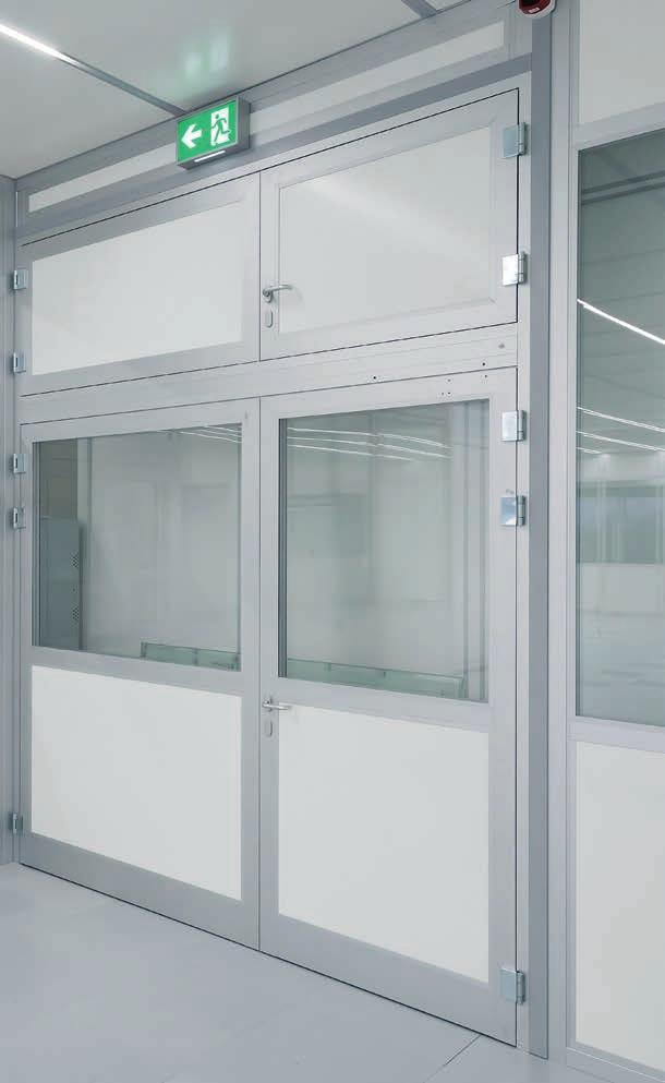 ELECTRONICS AND SEMICONDUCTORS Wall systems Ceiling systems Door systems The right door system for every requirement always supplied with aluminium door handles, aluminium door hinges, tubular frame