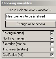 Finally, we must choose the variable to be analysed and state any relevant transformations to be made. For this data we require no transformation of the variable Coal Value (KJ), so click on.