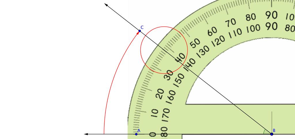 Read the measurement, in degrees, of the angle. Begin with the side of the angle that is aligned with the 0º mark of the protractor and count up from 0º.