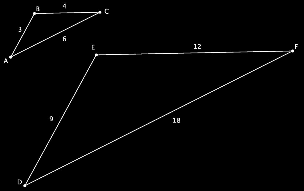 Image showing triangles ABC and RST using bands to show angle congruency. If the corresponding angles of two triangles have the same measurements they are called similar triangles.