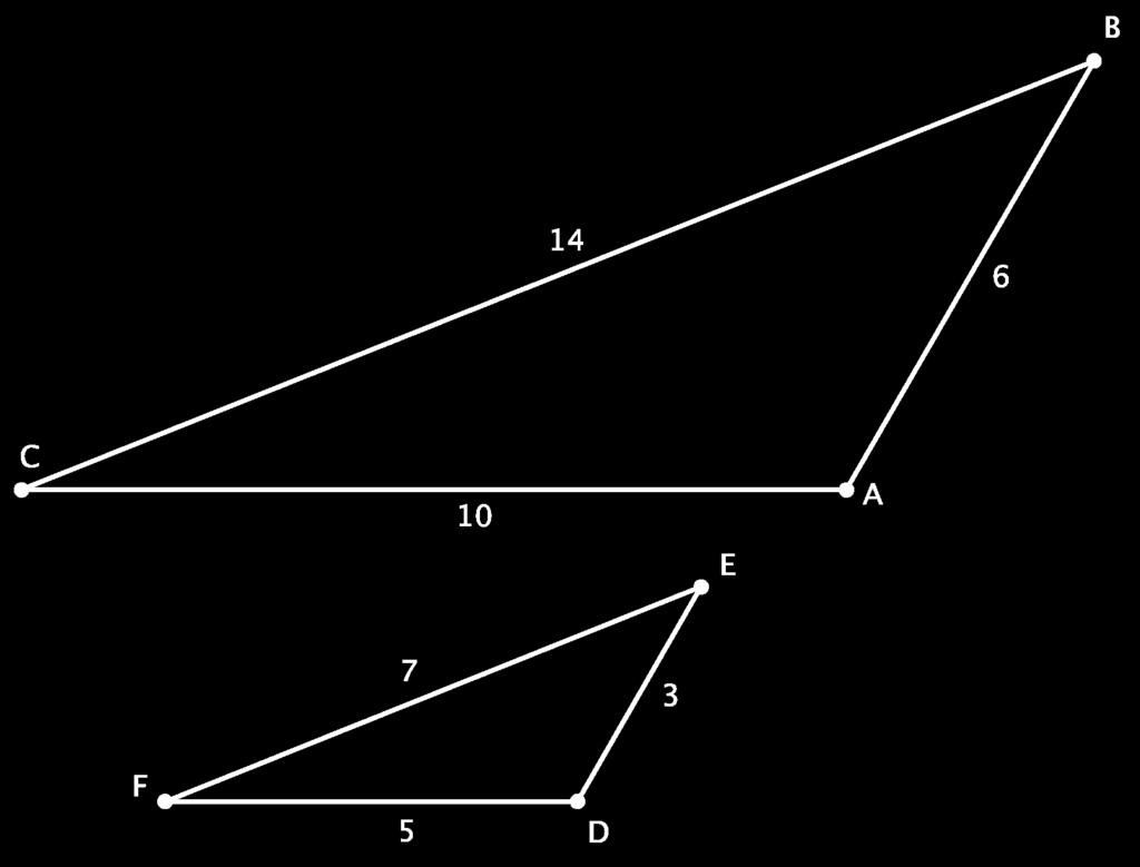 is not congruent to because the side lengths of are longer than those of. So, are these triangles similar? If they are, the corresponding sides should be proportional.