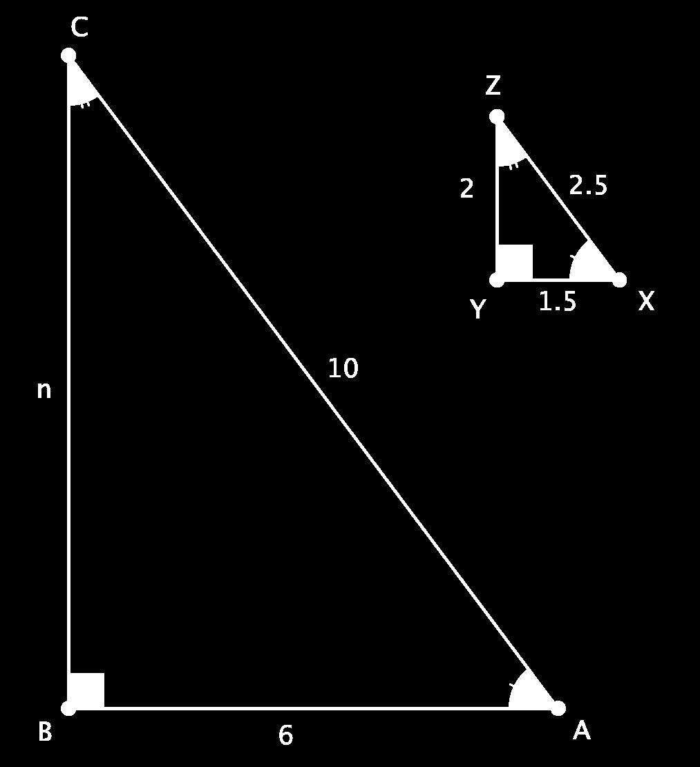 Finding Missing Measurements in Similar Triangles Objective 4 You can find the missing measurements in a triangle if you know some measurements of a similar triangle. Let s look at an example.