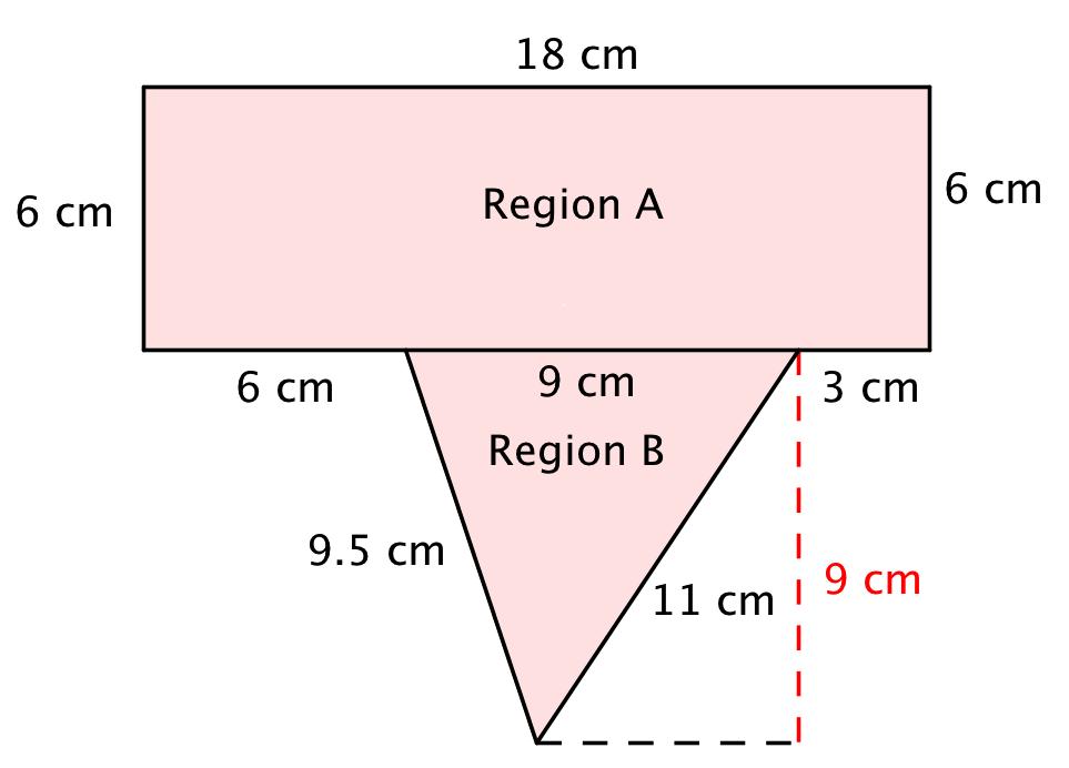 To find the area, divide the polygon into two separate, simpler regions. The area of the entire polygon will equal the sum of the areas of the two regions.