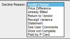 Using the example above, the first code in the list would be Invalid Charge (10) followed by Price Difference (30), then Already Billed (40) and so on.