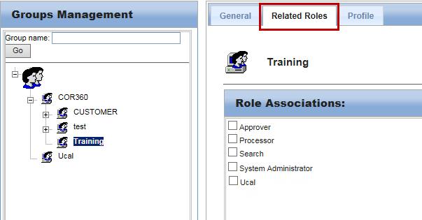 System Administrator 29 1. Select the Related Roles tab to display the Role Associations page. 2. Select the applicable role(s) for the group.