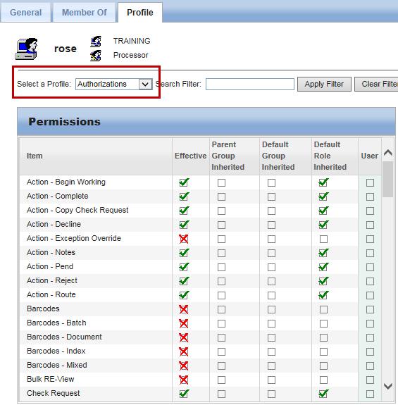 System Administrator 46 Profile Tab This is where you can add unique permissions to specific users. In the User column, select/deselect any permissions you want to add/remove to the selected user.