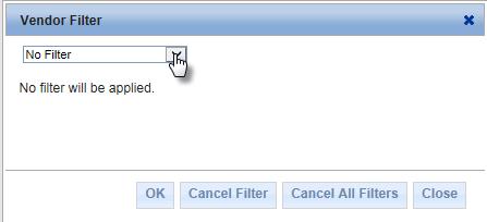 initially displayed, the Please select a filter dialog opens.