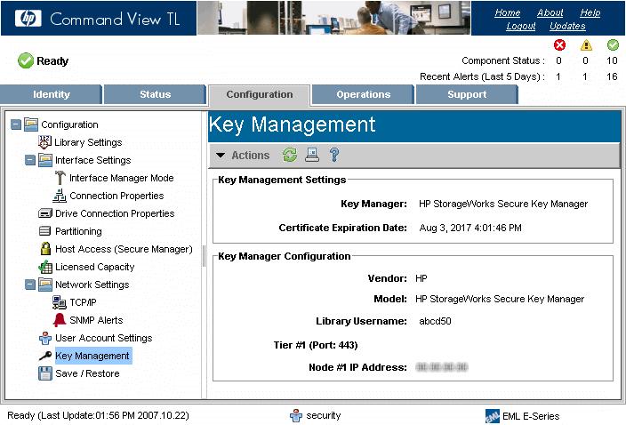 6. Select Actions Launch Key Management Setup Wizard. The welcome screen appears. 7. Read the information on the screen, and click Next. Page 1 of the wizard appears. 8.